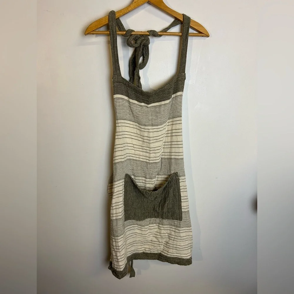 Striped‎ Halter Apron Pocket 100% Cotton Linen Blend Minimalist Backyard grill